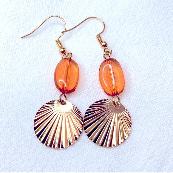 Jewelry - ❣️$25/3❣️ Orange Resin Bead Circle Fan Dangle Earrings